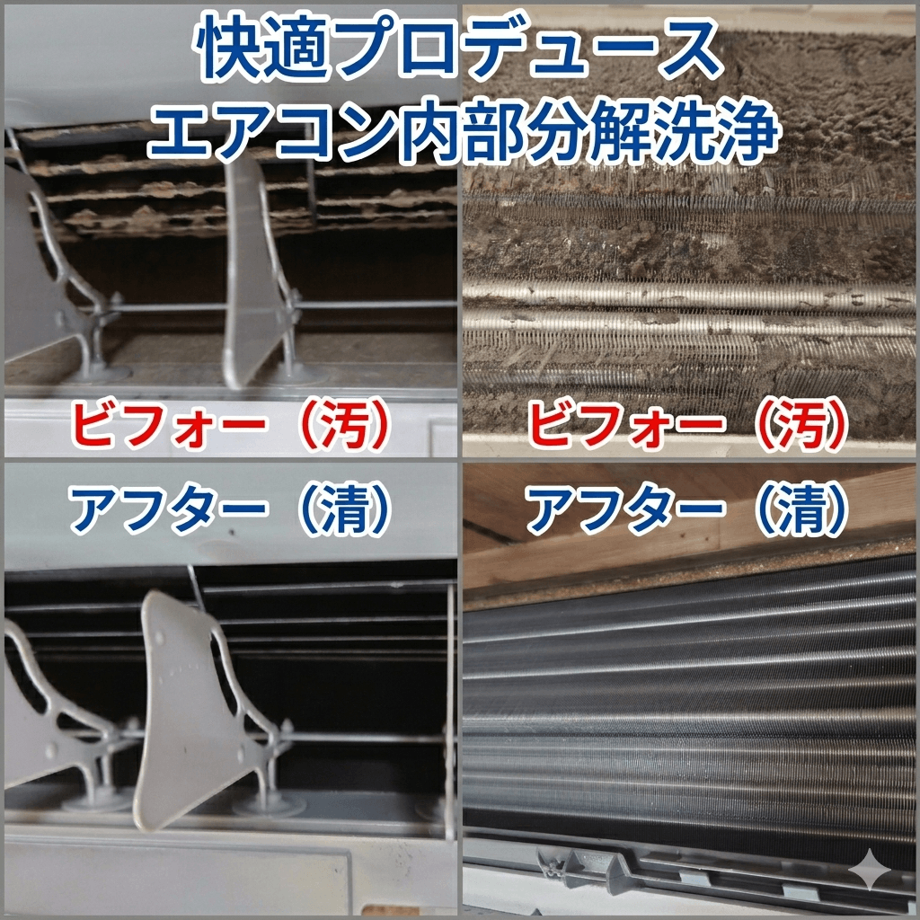 エアコン内部クリーニング ビフォーアフター｜快適プロデュース