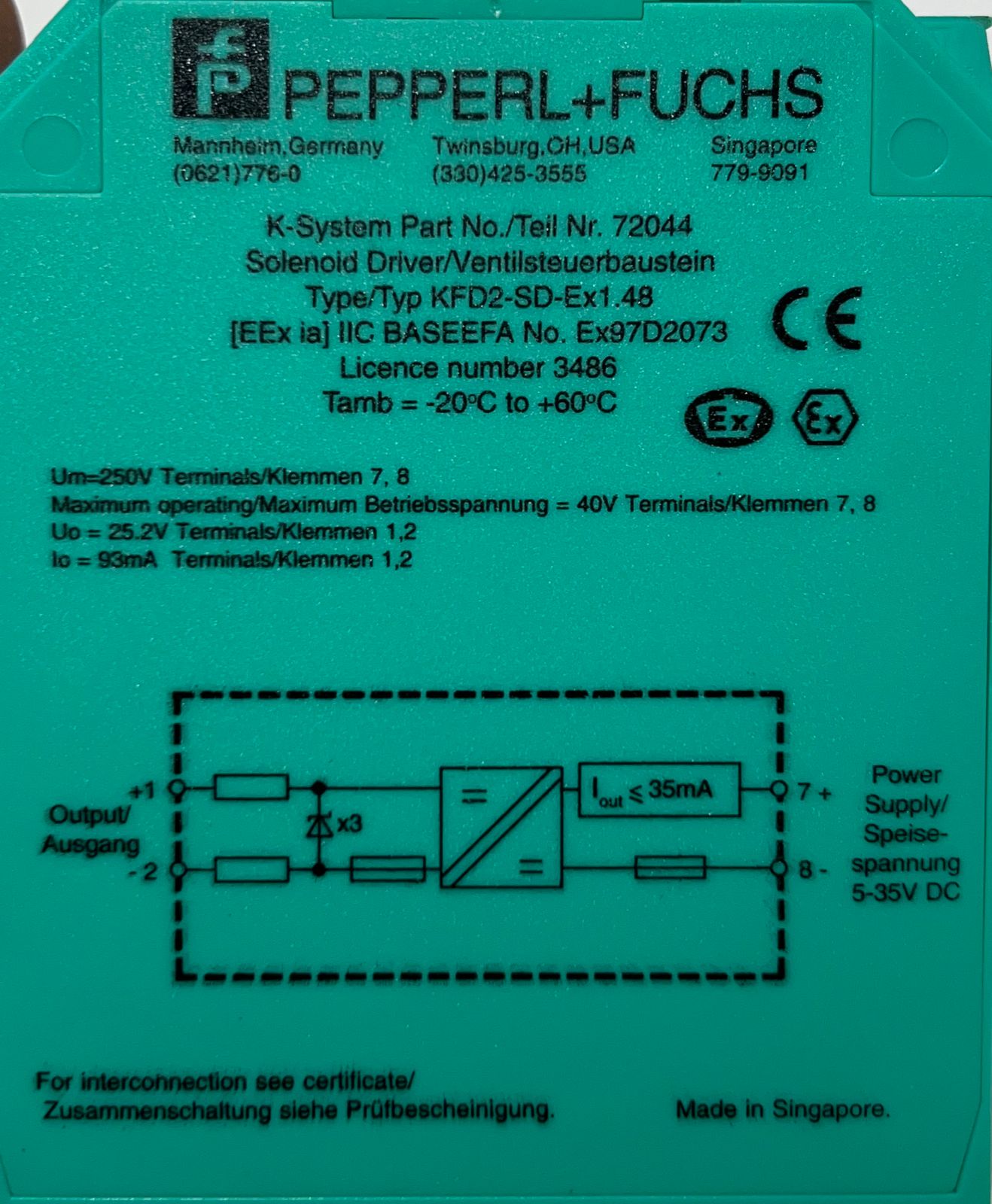 Pepperl+Fuchs KFD2-SD-Ex1.48 Solenoid Driver 72044 thumbnail