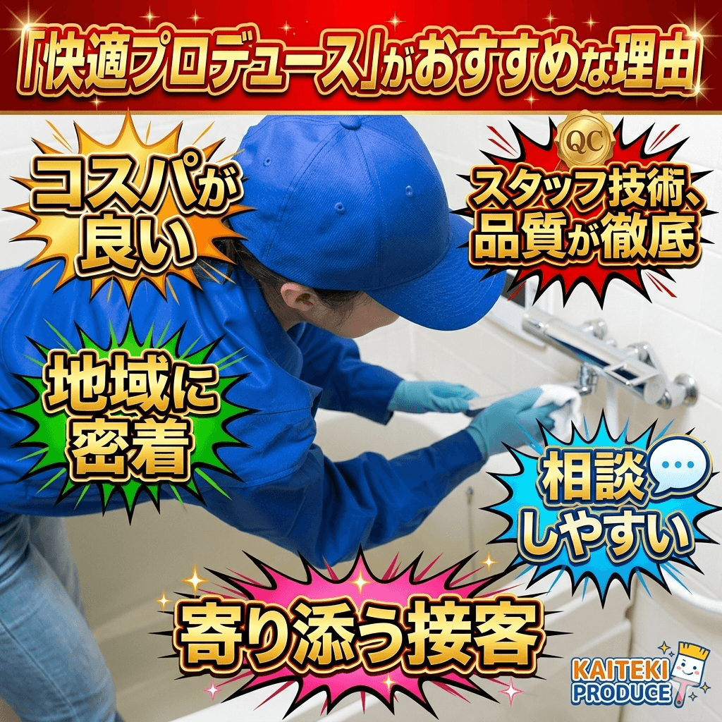 千葉市花見川区 浴室壁クリーニング 作業中のプロ