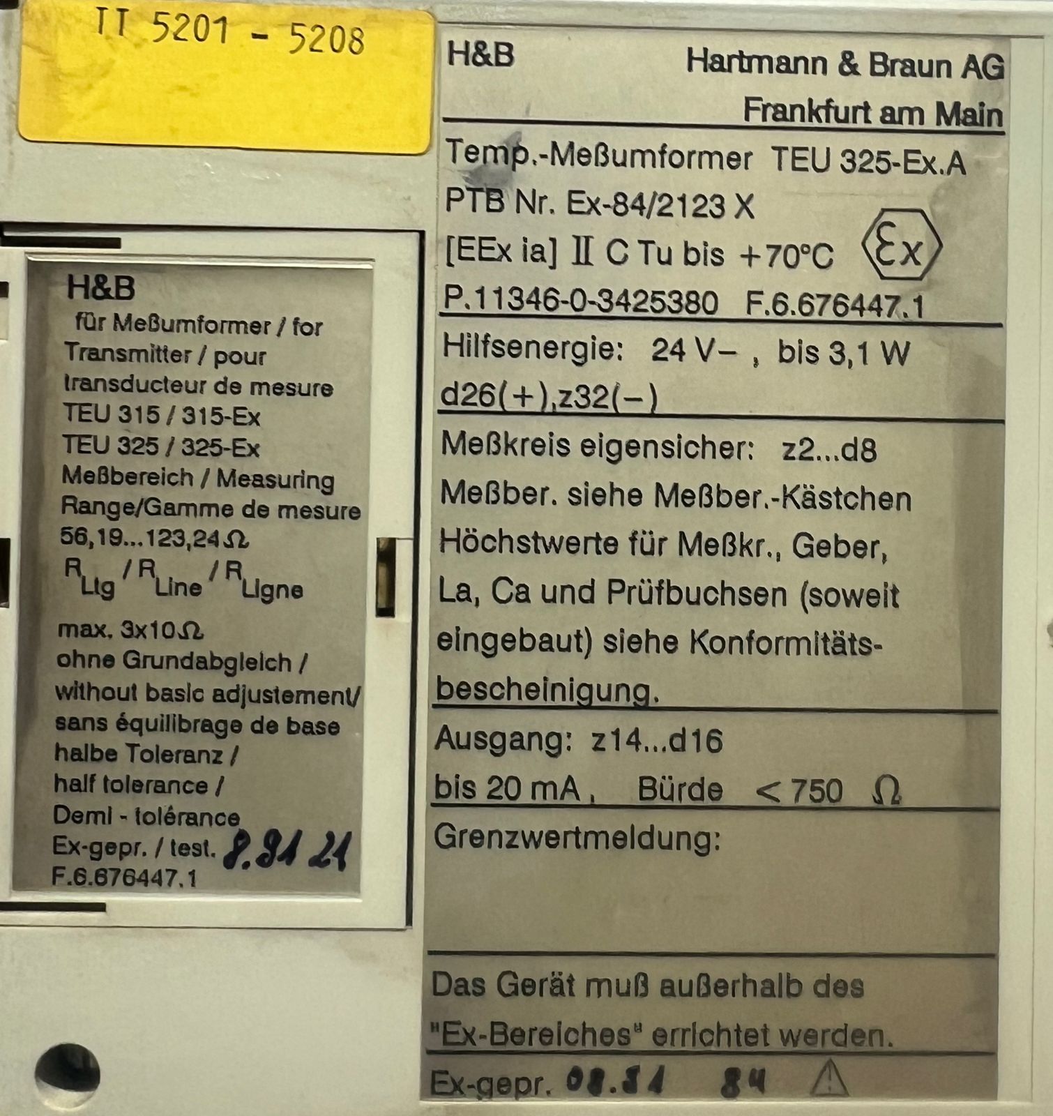 Hartmann & Braun TEU 325-Ex.A Temperature Transmitter Module thumbnail