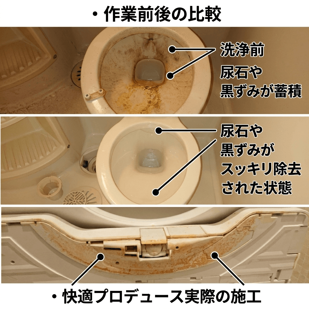 千葉市花見川区トイレクリーニング作業前後の比較写真
