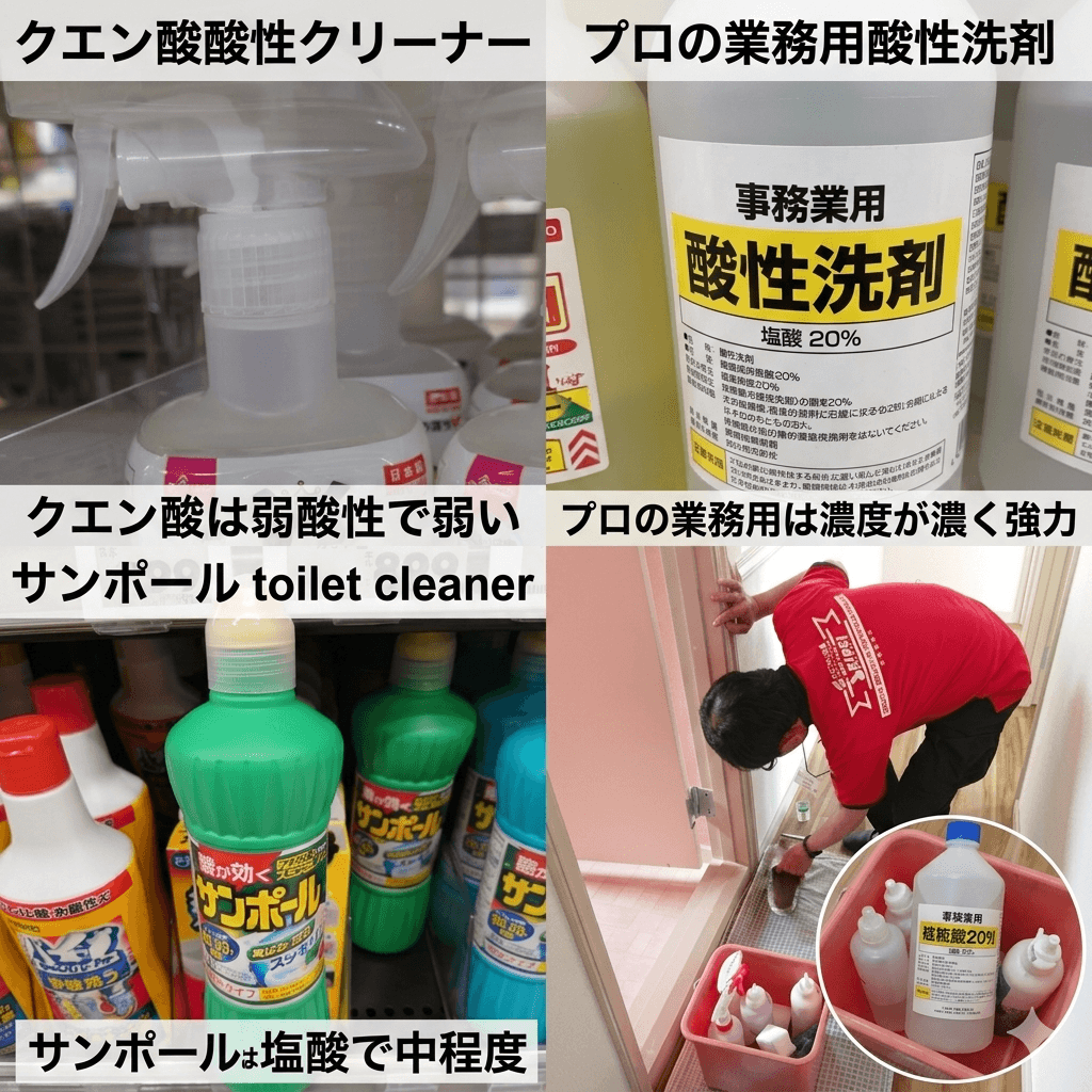 クエン酸・ウタマロ・サンポールなどトイレ用洗剤の比較写真