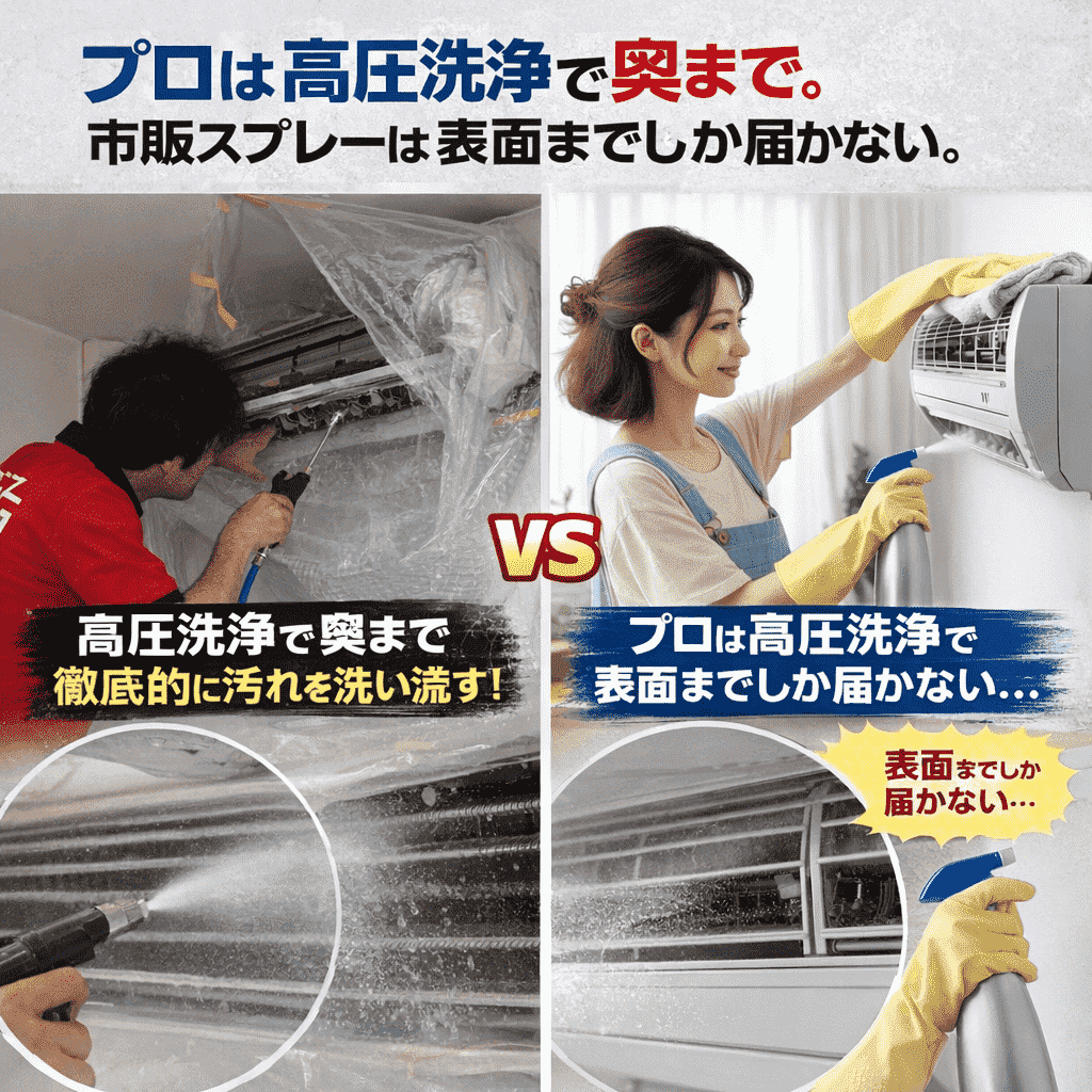 市販スプレーとプロの分解洗浄の洗浄効果比較