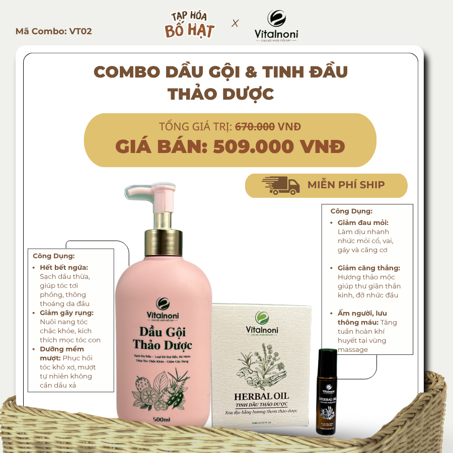 Combo dầu gội thảo dược + tinh dầu thư giãn lưu thông khí huyết