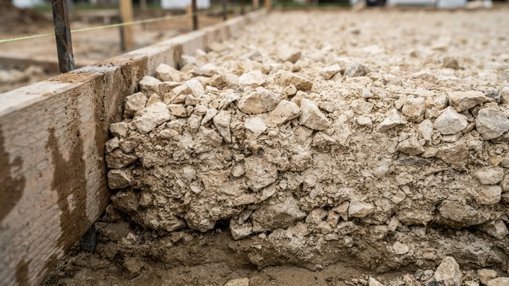 Crushed limestone base compaction for concrete driveway San Antonio Bexar County