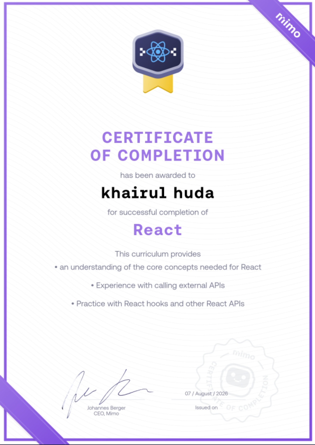 Sertifikat React