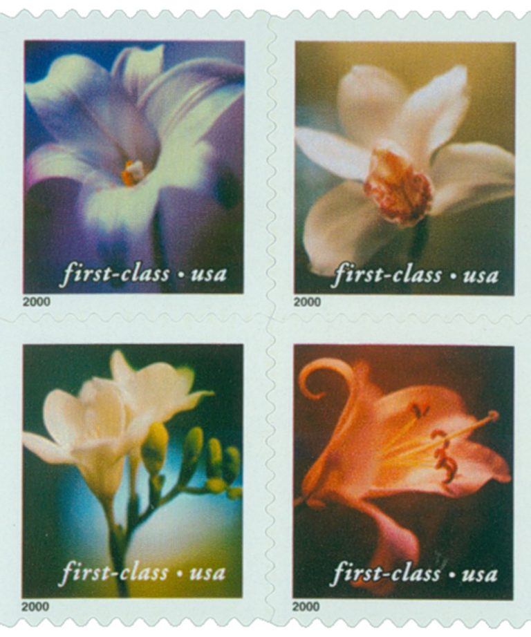 Four Flowers 34-cent non-denominated First-Class postage, 100 total in 20-piece booklets