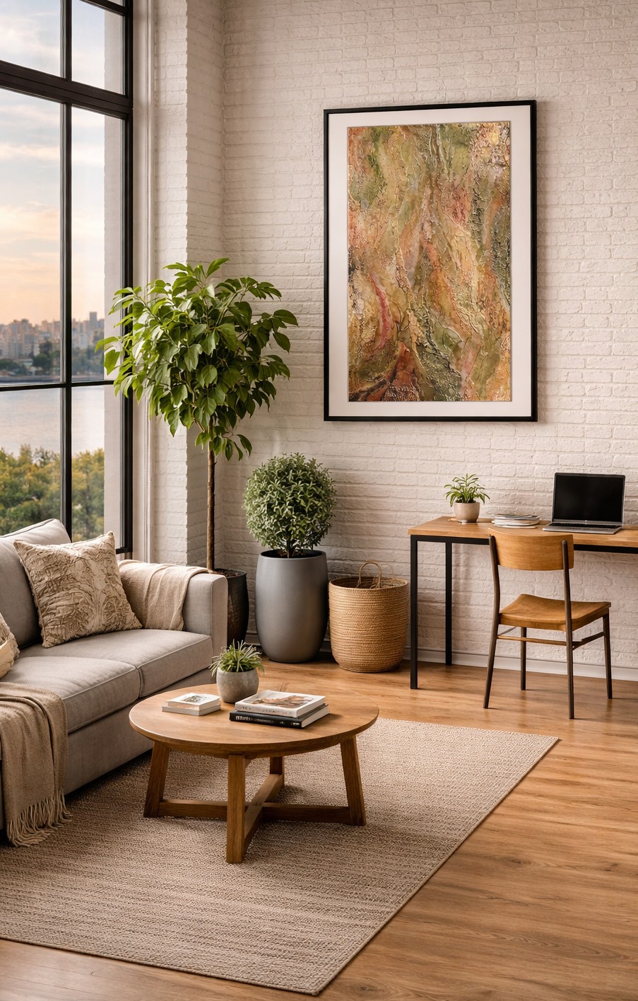 Blush and Earth by Caron Ory displayed in a contemporary living room