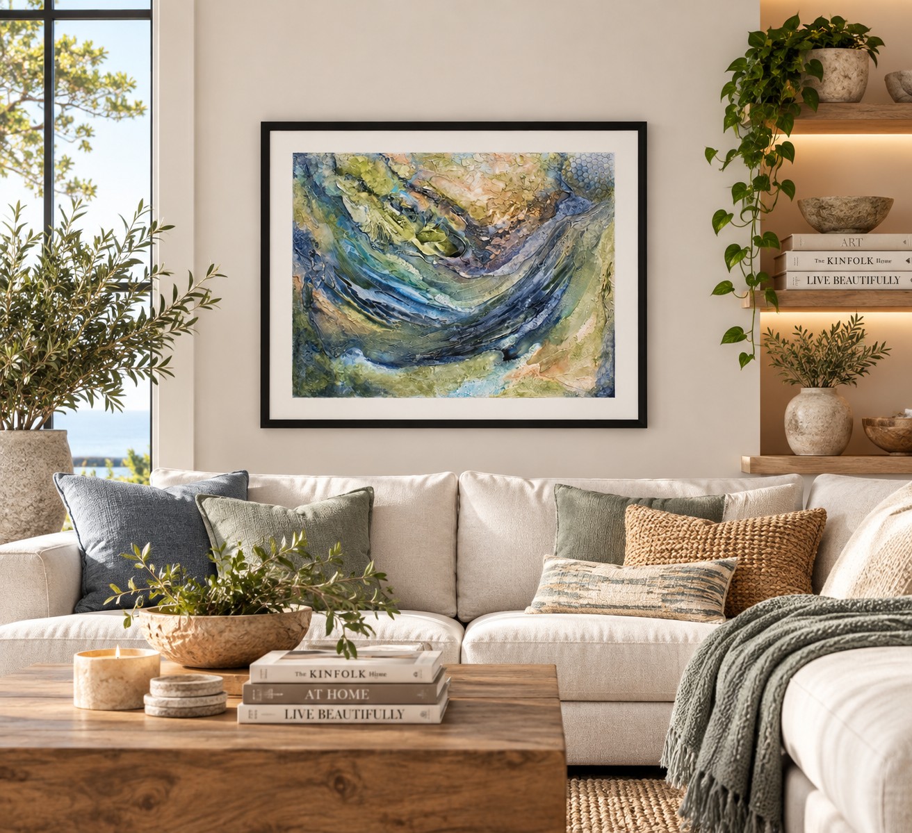 Whispers of the Sea by Caron Ory displayed in a contemporary living room
