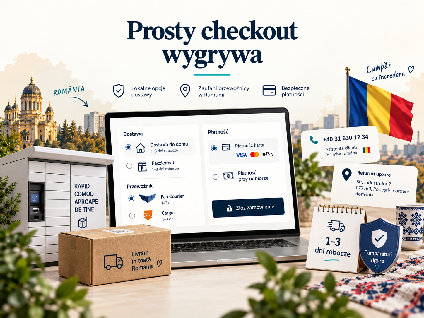 Prosty checkout w Rumunii: lokalna dostawa, płatności i sygnały zaufania