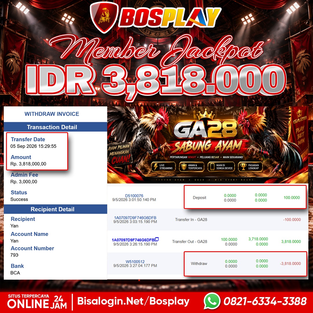 MEMBER JACKPOT SABUNG AYAM (GA28) IDR 3,818.000