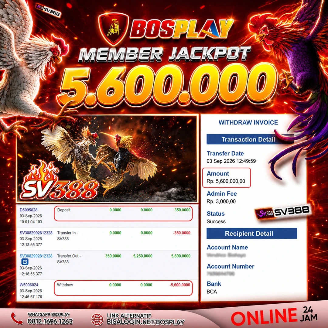 MEMBER JACKPOT SABUNG AYAM (SV388) IDR 5,600.000