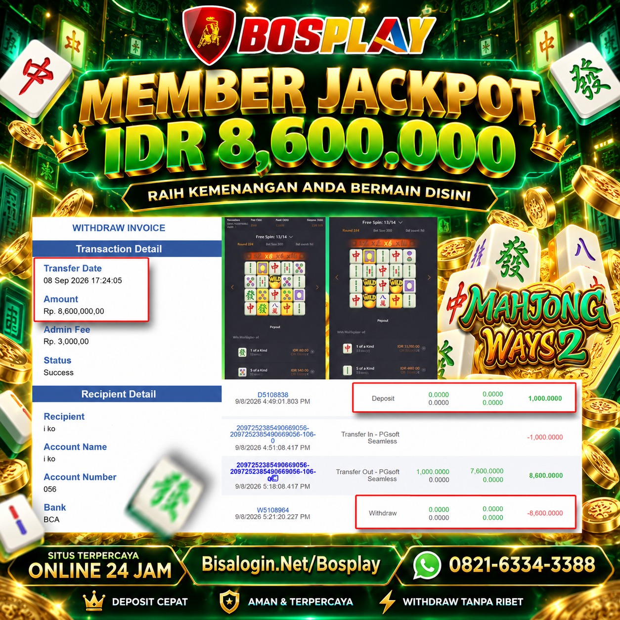 MEMBER JACKPOT PG SOFT | Mahjong Ways 2 IDR 8.600.000