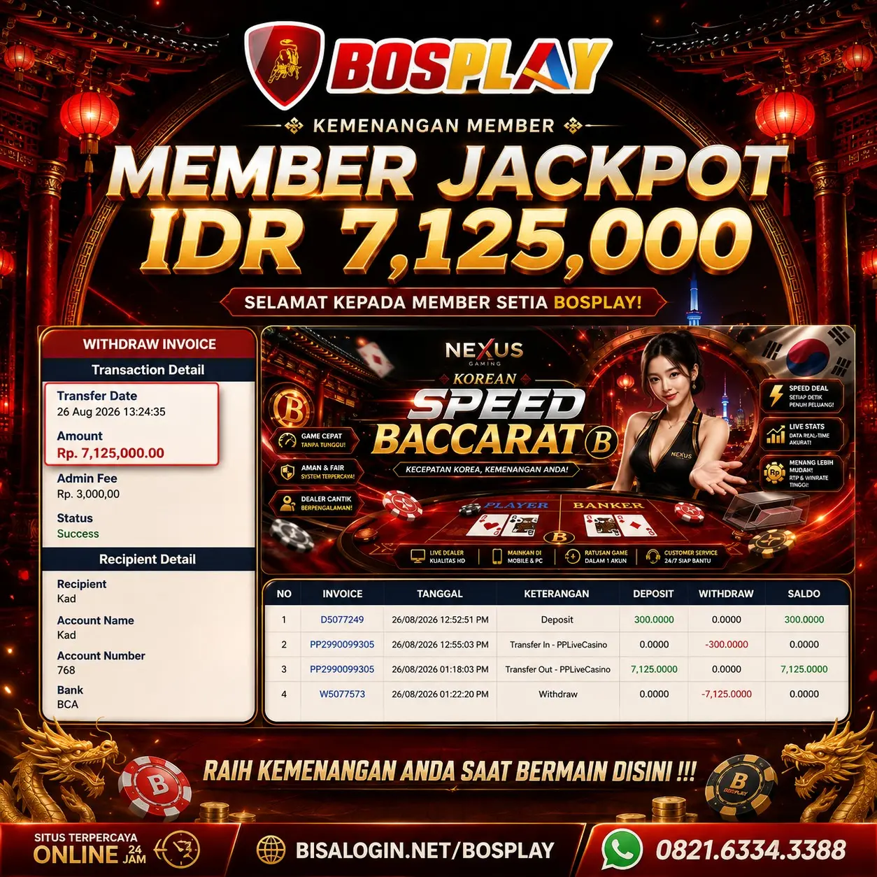 MEMBER JACKPOT LIVE CASINO Nexus Korean Speed Baccarat IDR 7.125.000