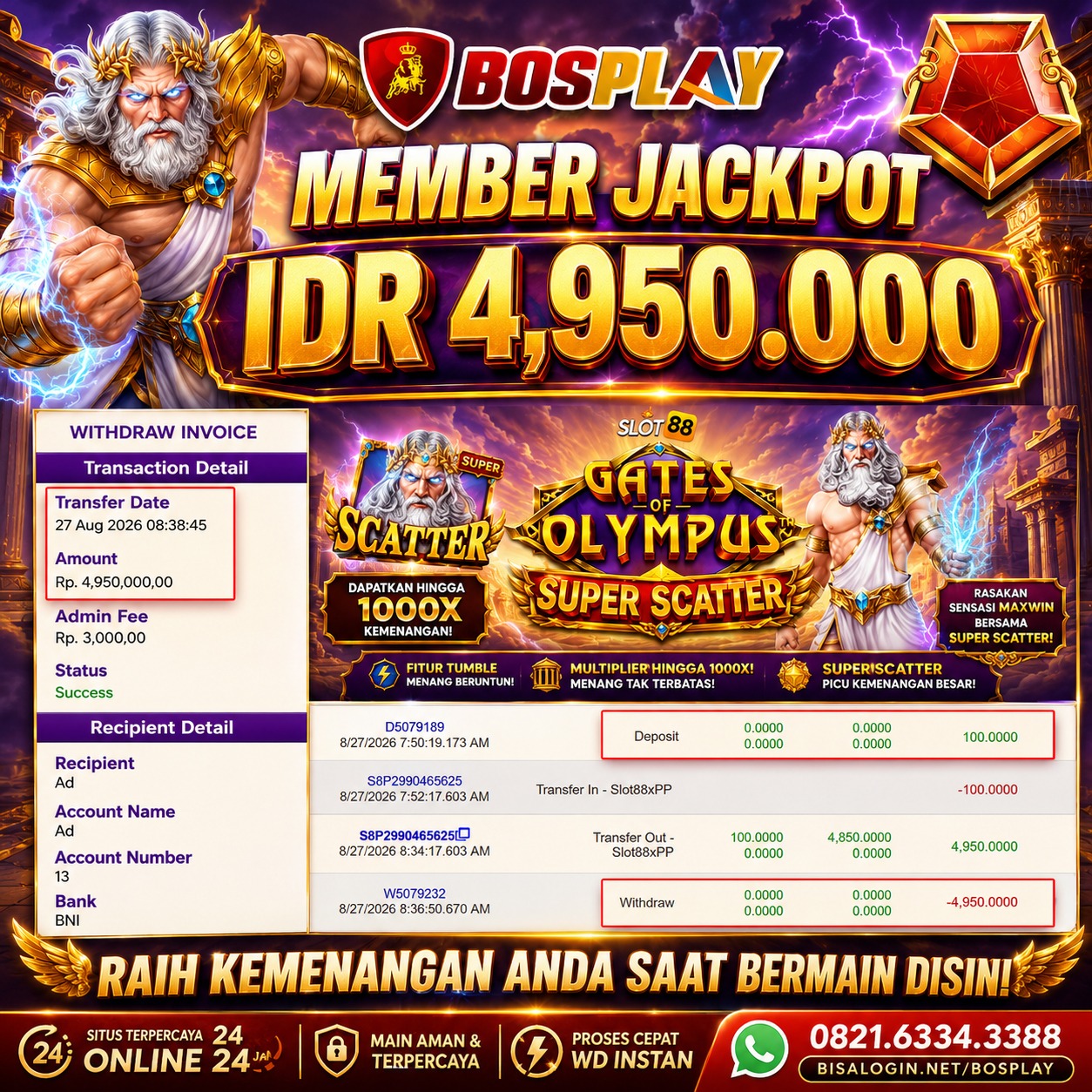MEMBER JACKPOT IDR 4.950.000 Slot88 x PP - Olympus Super