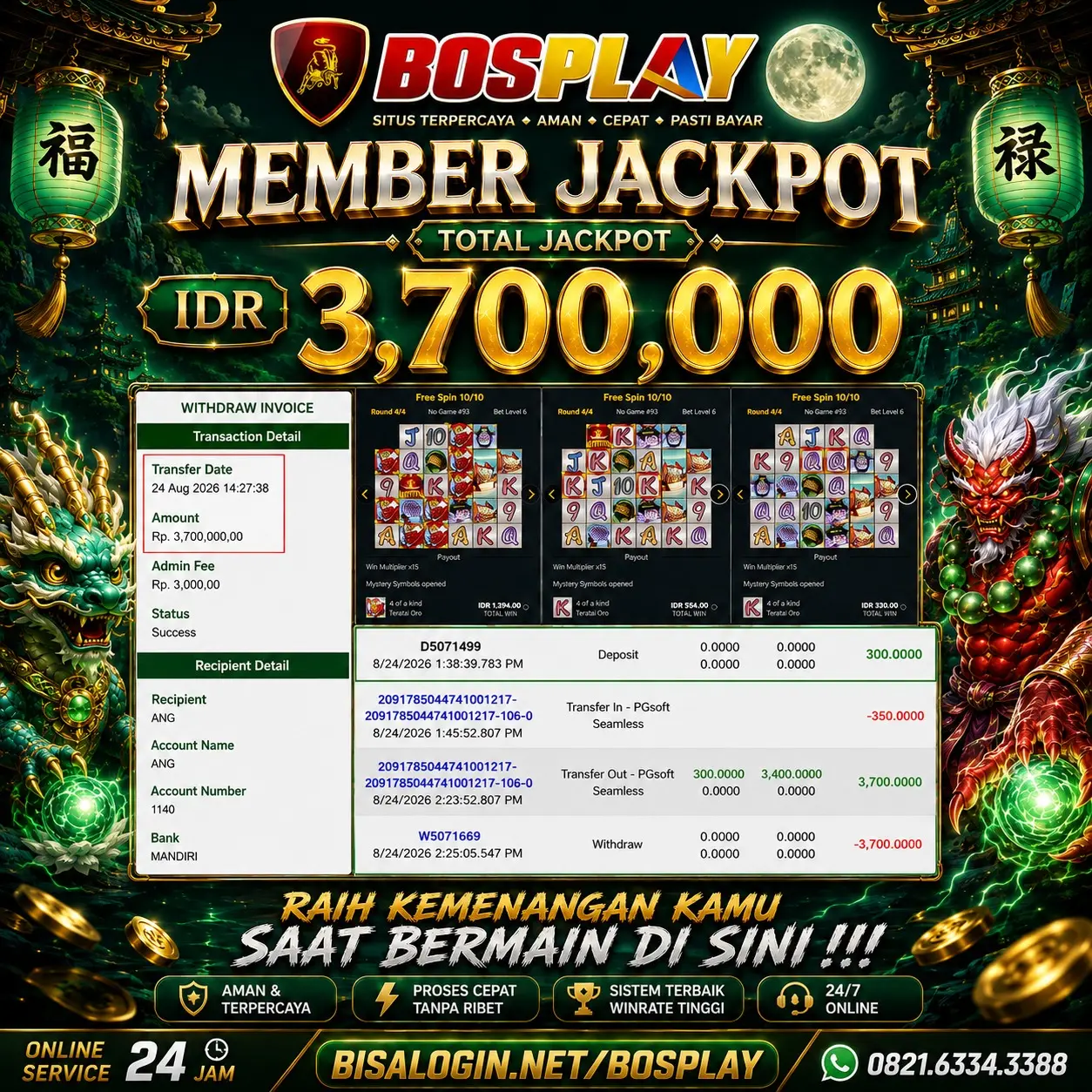 MEMBER JACKPOT Spirited Wonders (PG SOFT) IDR 3,700.000