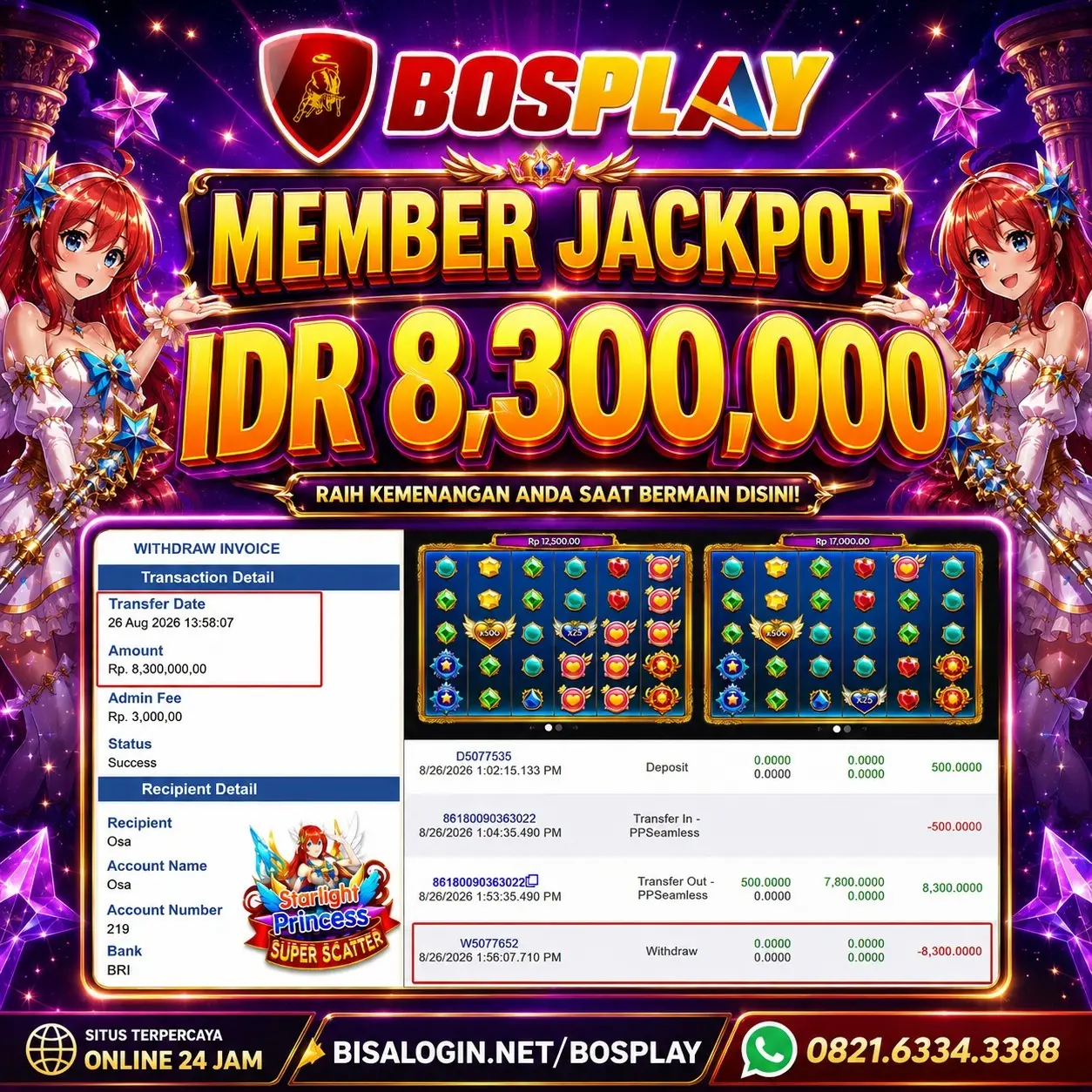 MEMBER JACKPOT Pragmaticplay Princess Super Scatter IDR 8.300.000