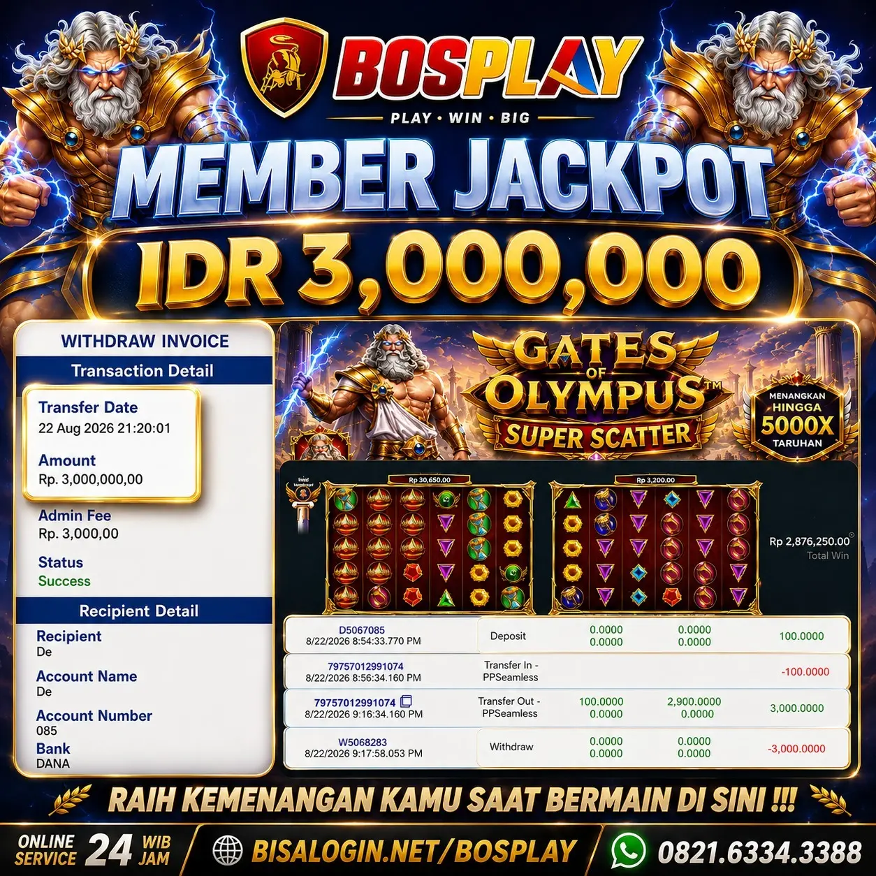 MEMBER JACKPOT Gates Of Olympus Super Scatter IDR 3.000.000