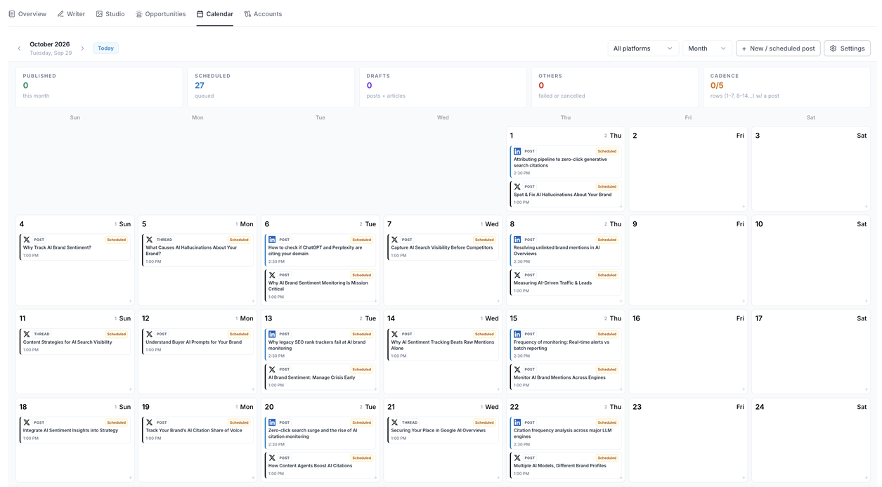 X Social Agent calendar inside Indexly