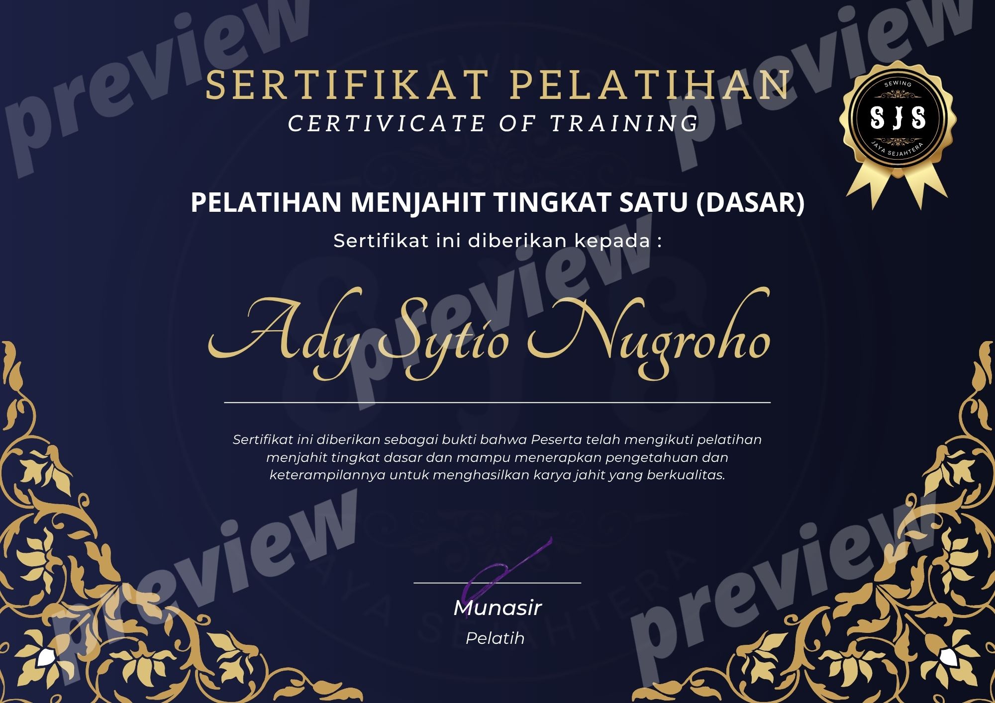 Sertifikat Kompetensi Sewing Jaya Sejahtera