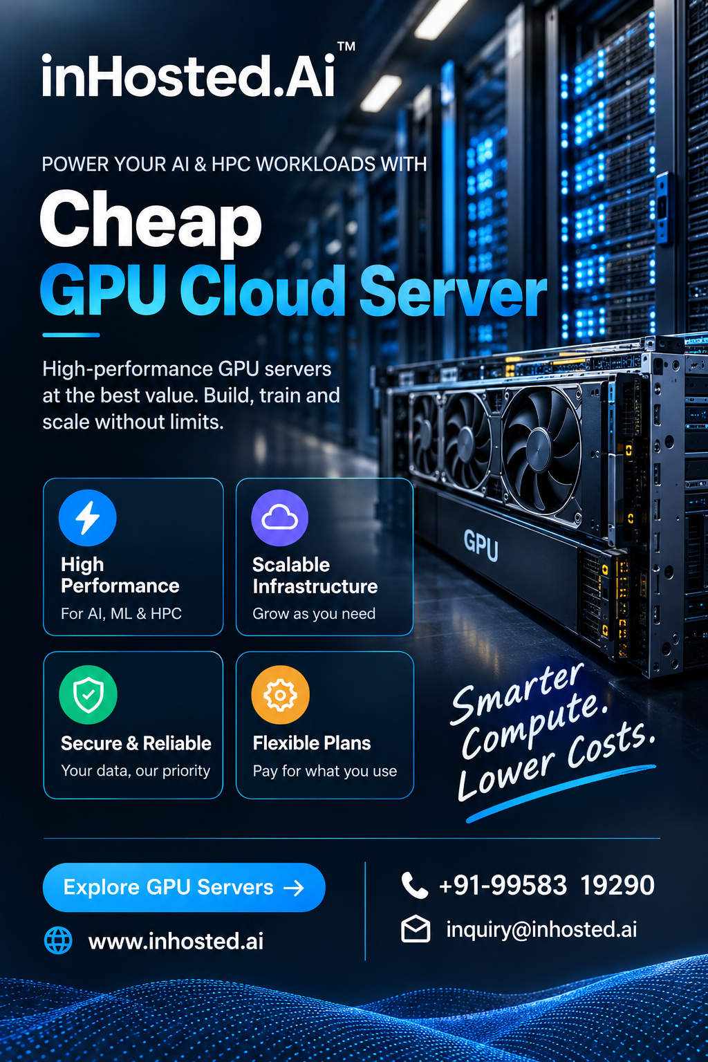 GPU cloud server infrastructure supporting artificial intelligence, machine learning, and demanding computing workloads.