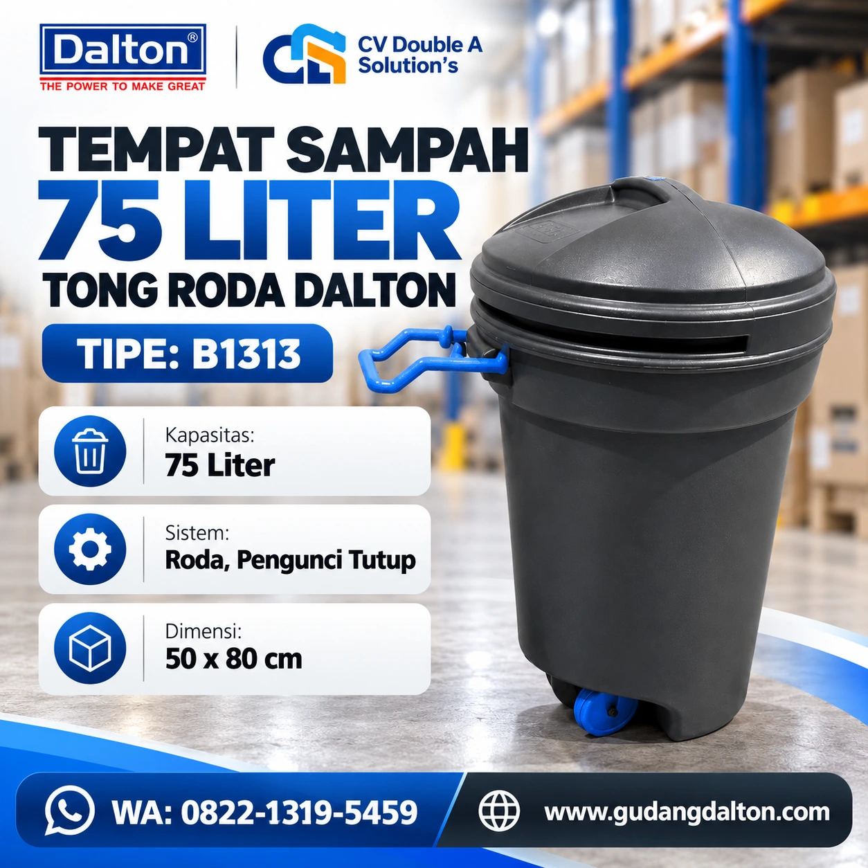 Tempat Sampah 75 Liter Tong Roda Dalton