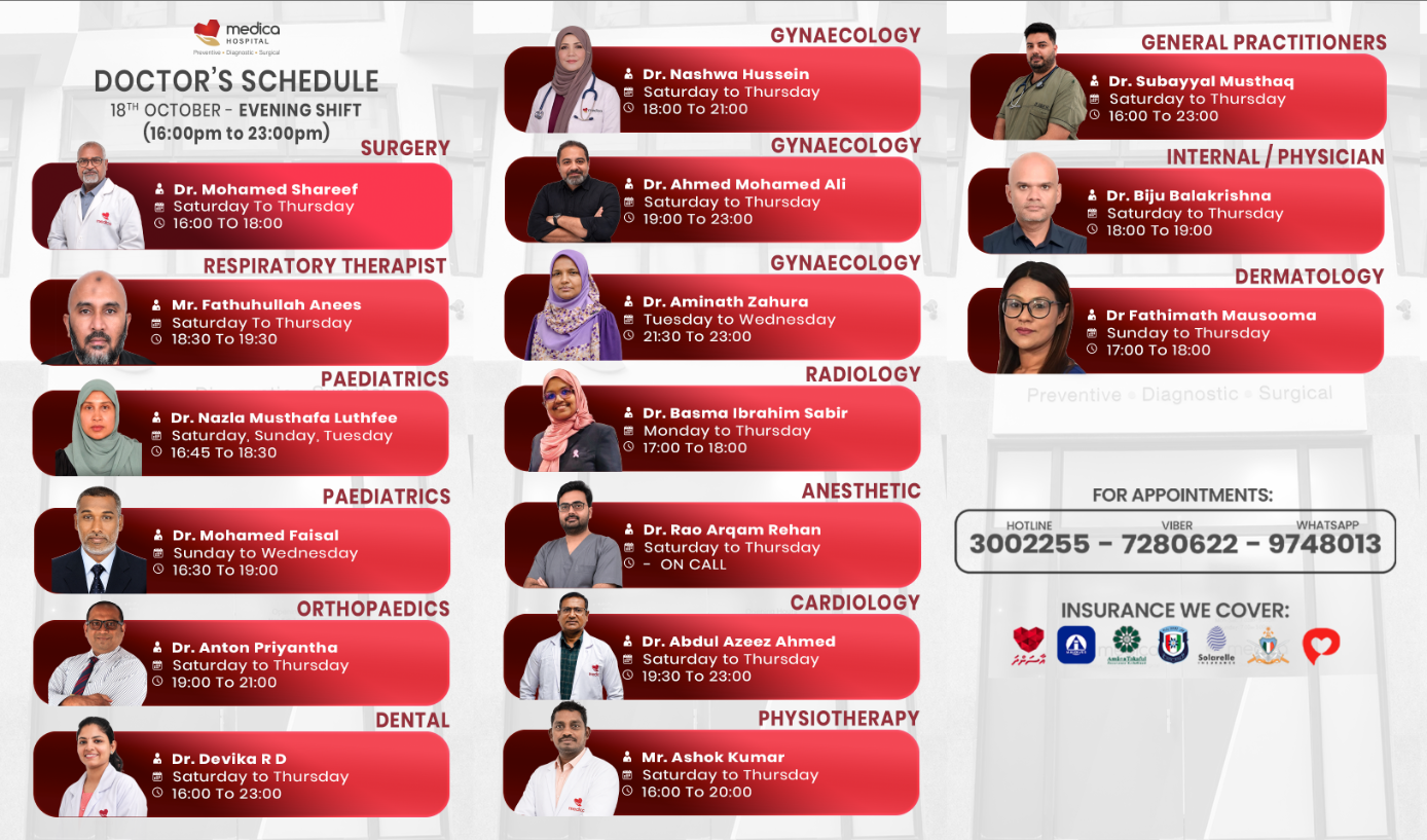 Medica Hospital Evening Duty Roster