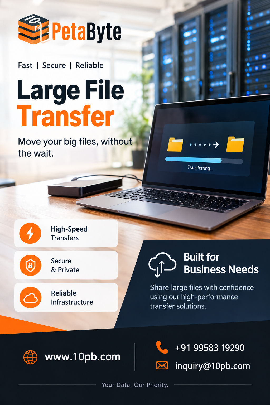 Business infrastructure supporting large file transfer between connected systems and cloud environments.