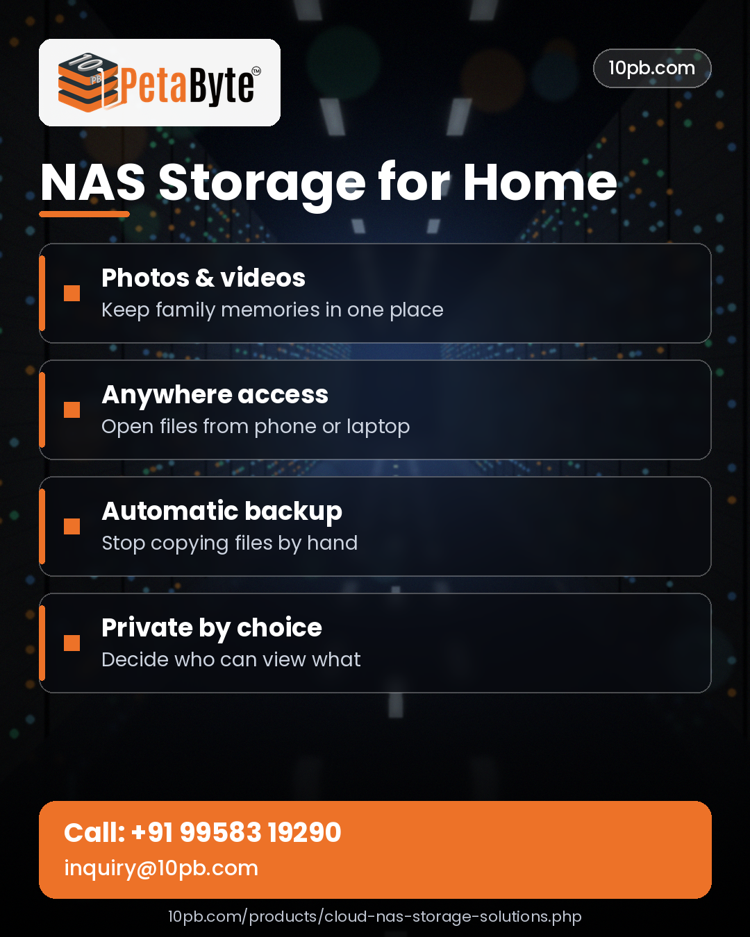 NAS storage for home to organize digital files, photos, videos, and backups across connected devices.
