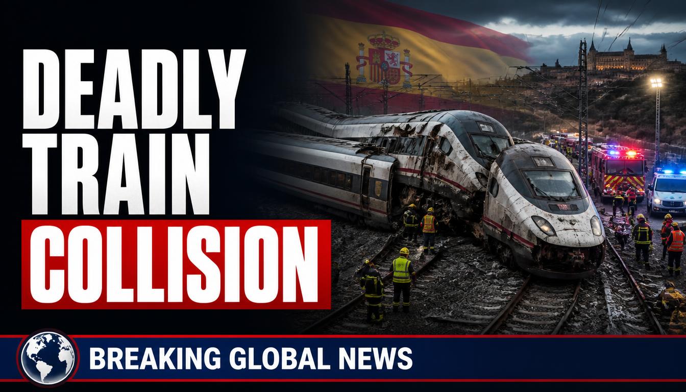 Emergency responders work near derailed high-speed trains following a collision near Urda in Toledo province, Spain.