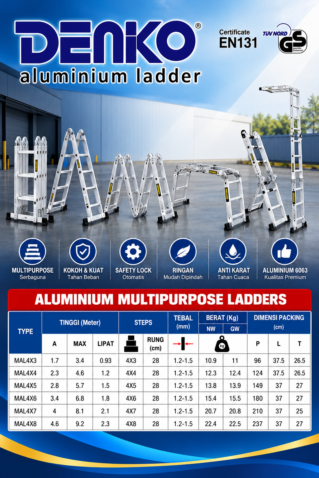 Katalog Tangga Lipat Aluminium Multipurpose Denko MAL4X3 sampai MAL4X8