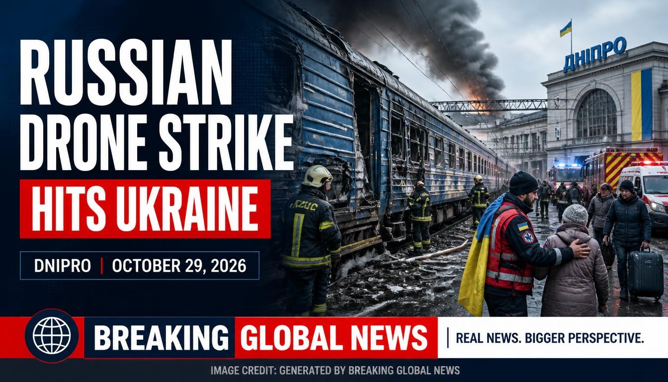 Illustrative graphic showing the aftermath of a drone attack on a railway station in Dnipro, Ukraine.