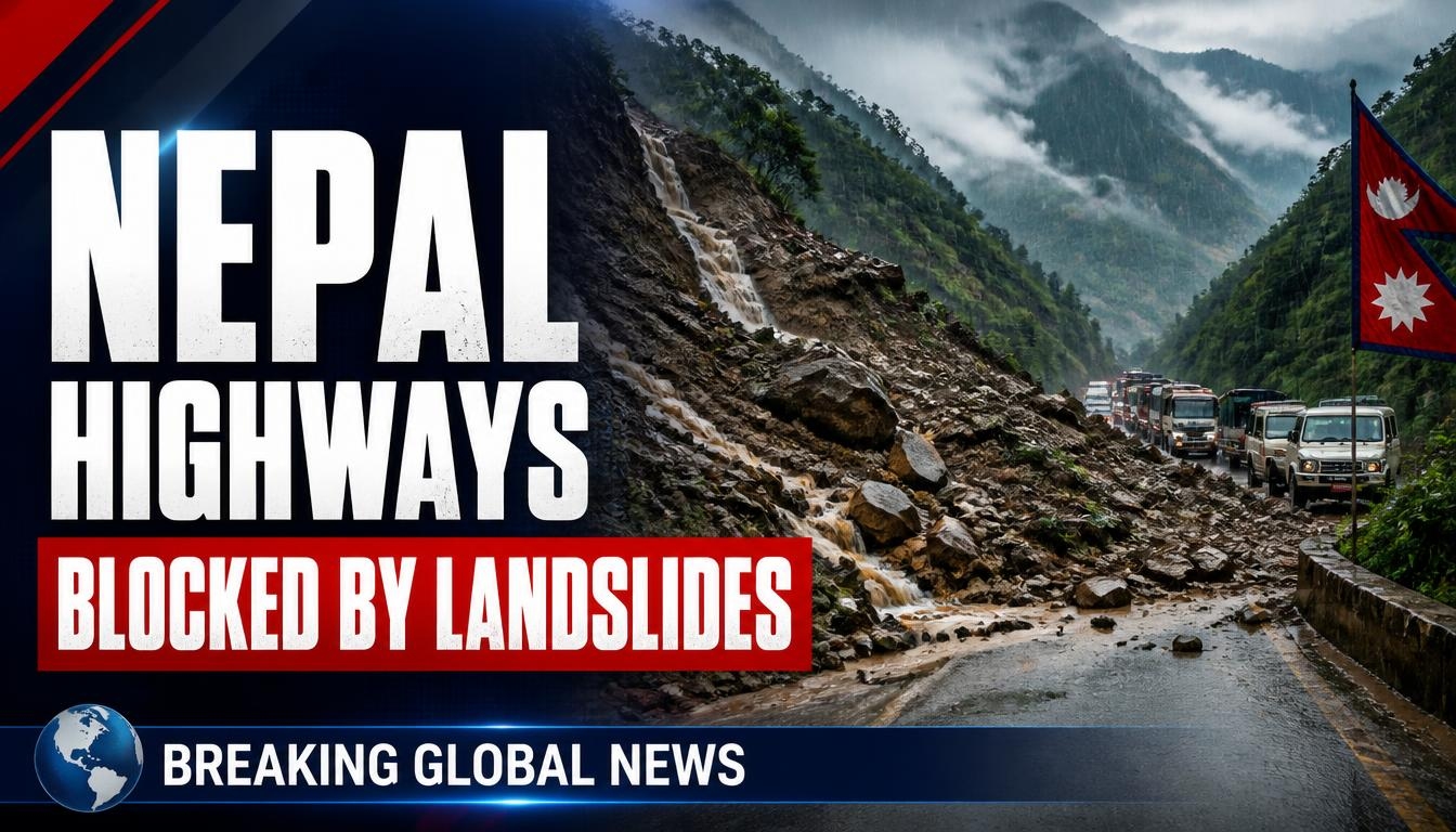 Flooding and landslides obstruct roads and highways across Nepal following continuous rainfall.