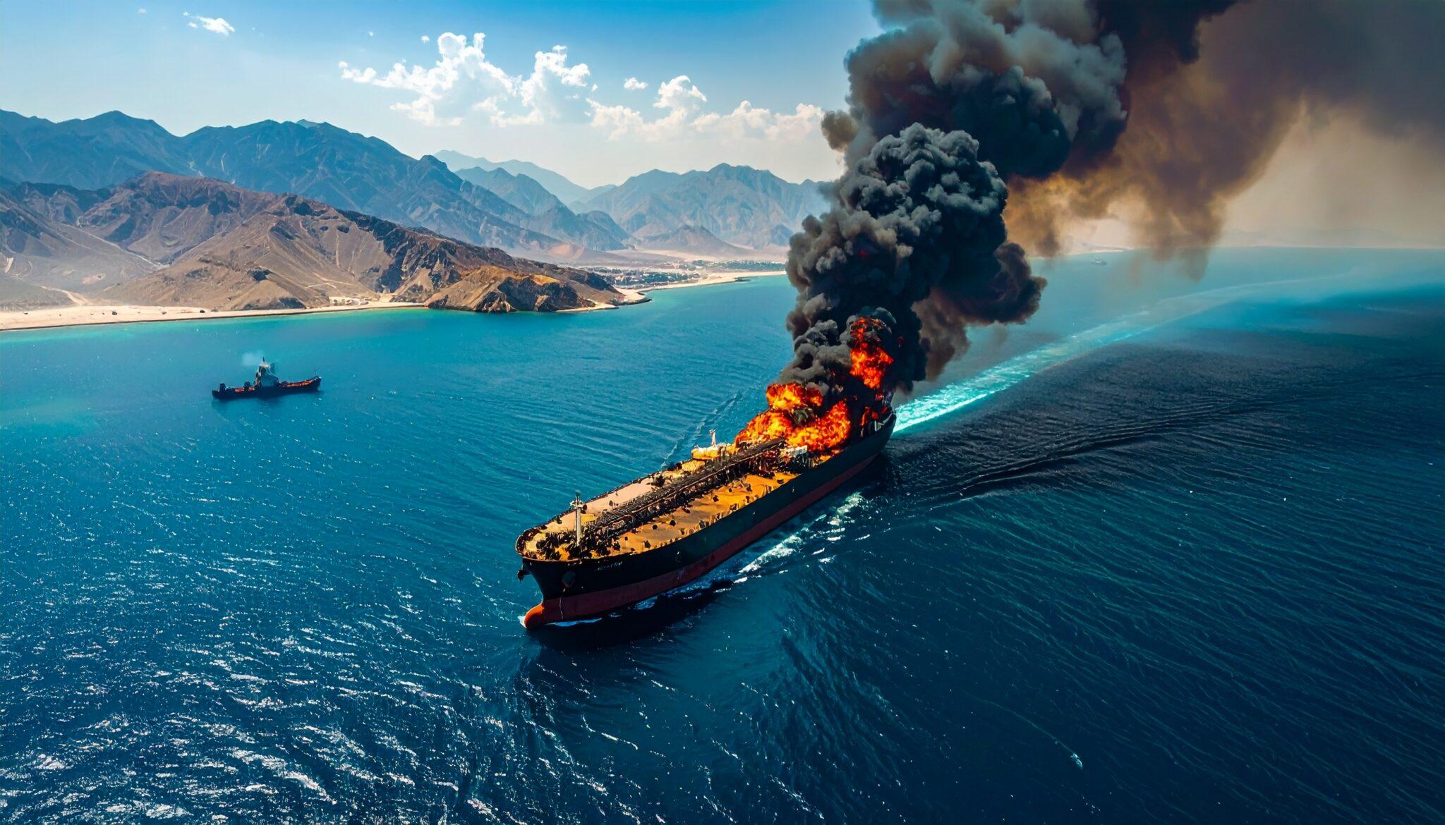Oil tankers navigating the Strait of Hormuz amid heightened maritime security tensions.