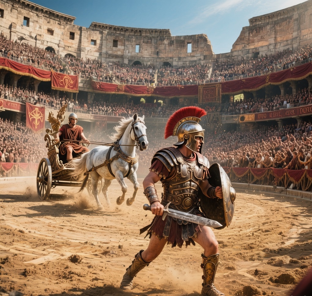 Puy du Fou theme park at twilight with Viking battle reenactment, fire effects, and performers on horseback under starlit sky in Vendée, France