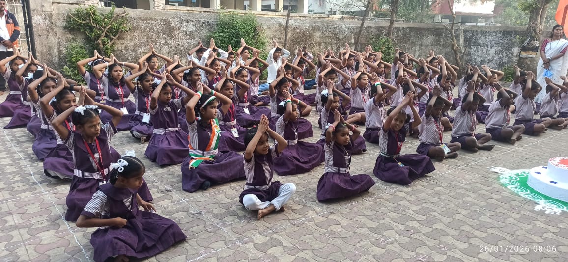 Students celebrating Yoga Day at JVS Karnabadhir Vidyalaya Palghar