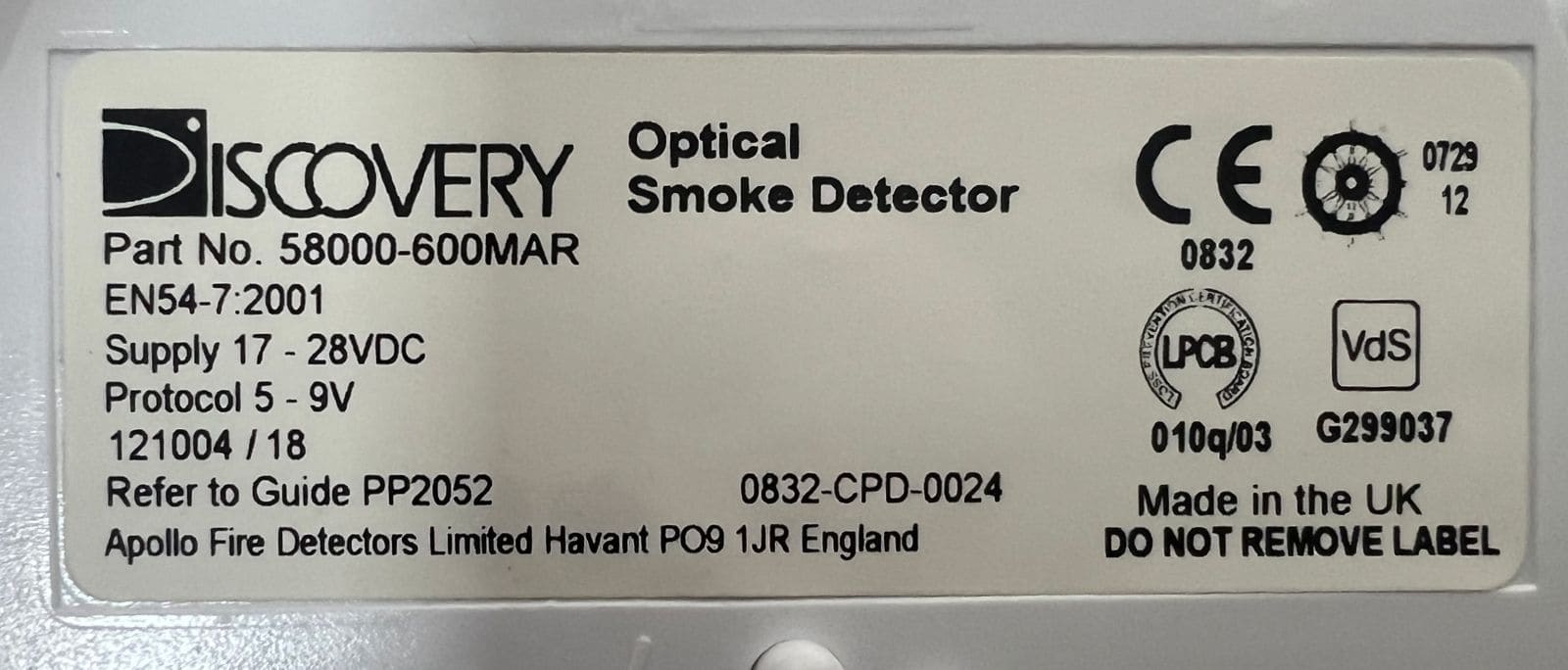 Discovery 58000-600mar Optical Smoke Detector thumbnail