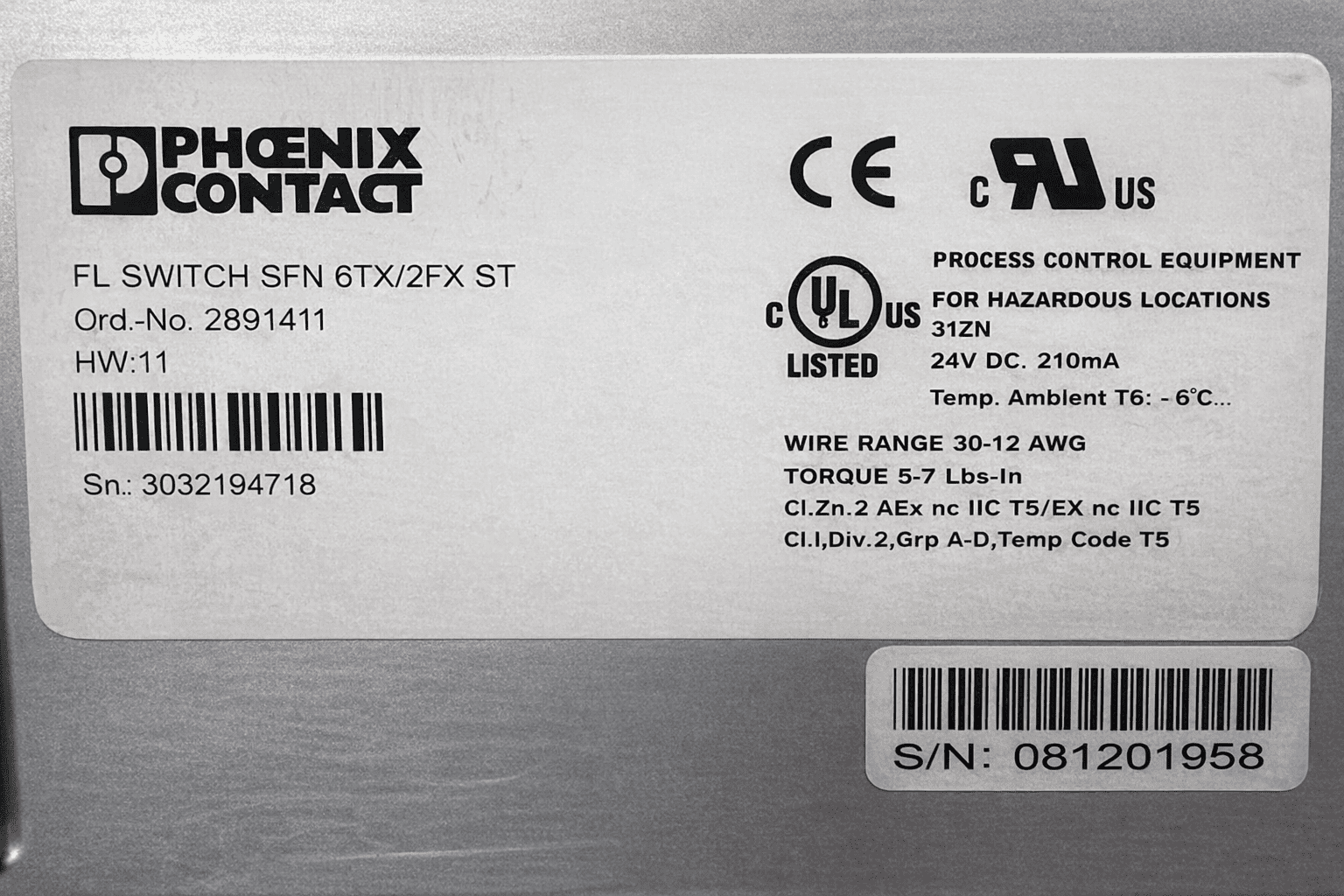 Phoenix Contact Flswitch SFN 6tx/2fxst Ethernet Switch thumbnail