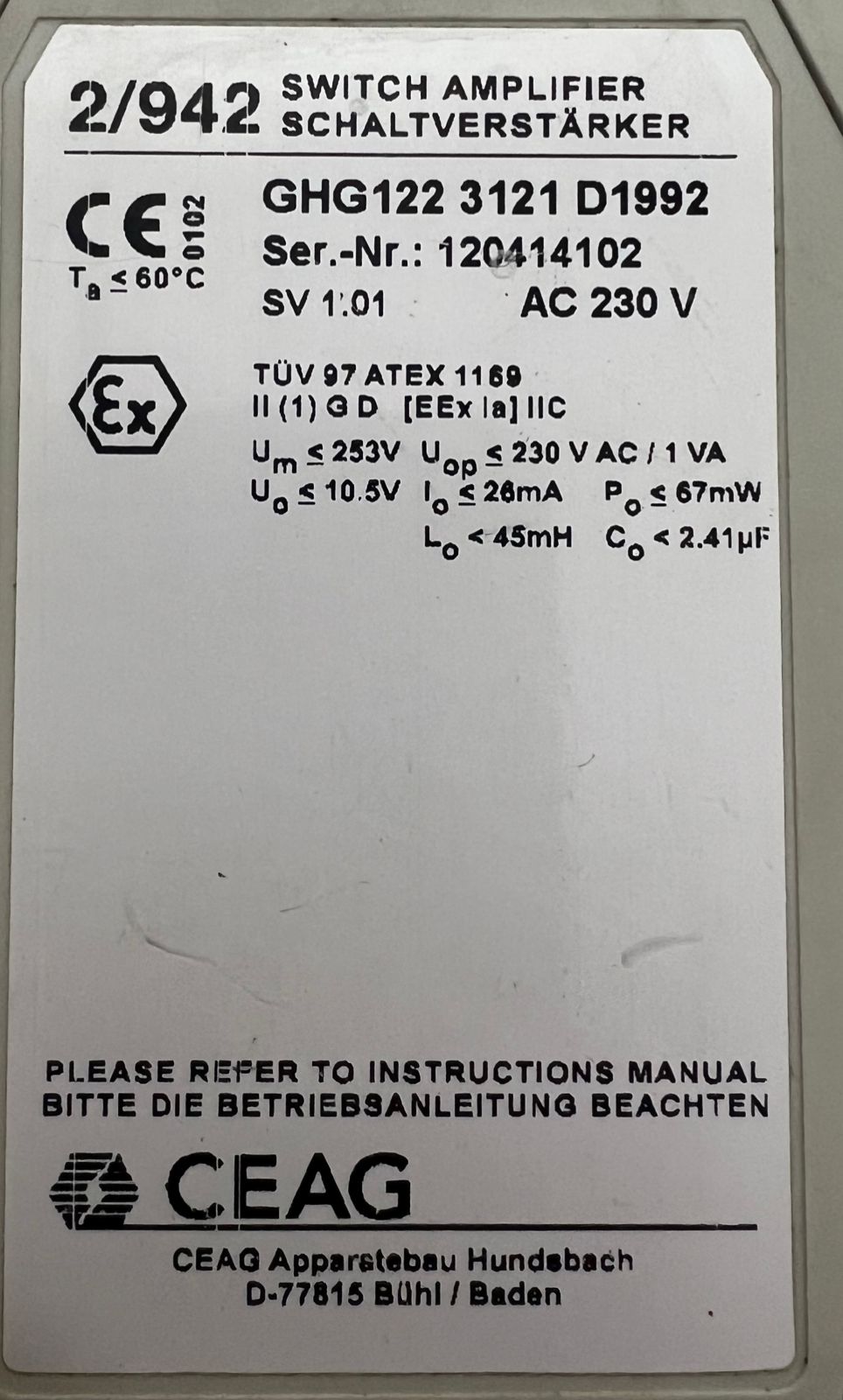 Ceag Ghg1223121d1992 Switch Amplifier thumbnail