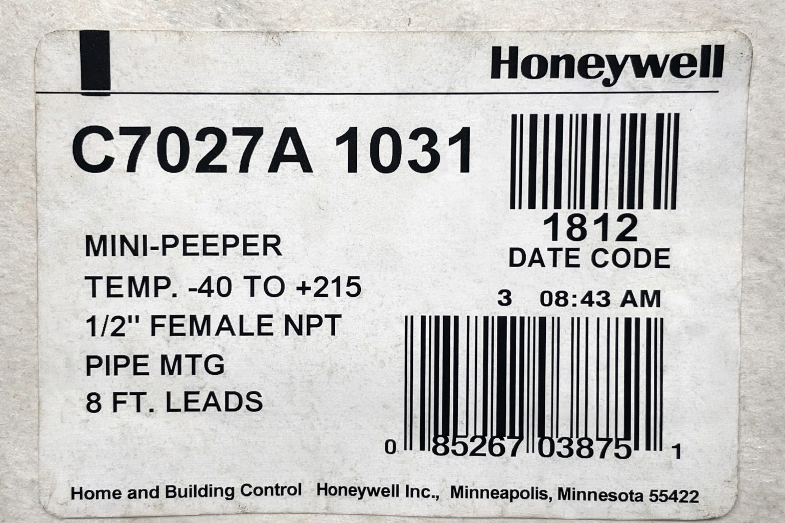 Honeywell C7027a1031 Flame Detector -40 to +215 thumbnail