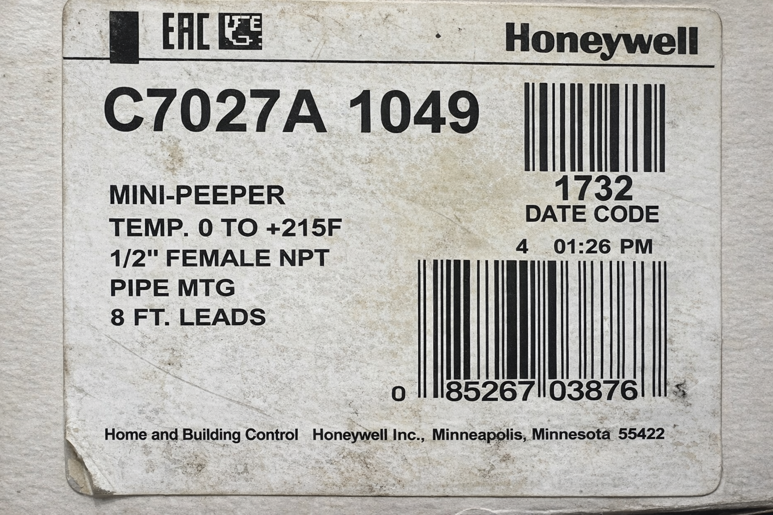 Honeywell C7027a1049 Flame Detector 0 to +215f thumbnail