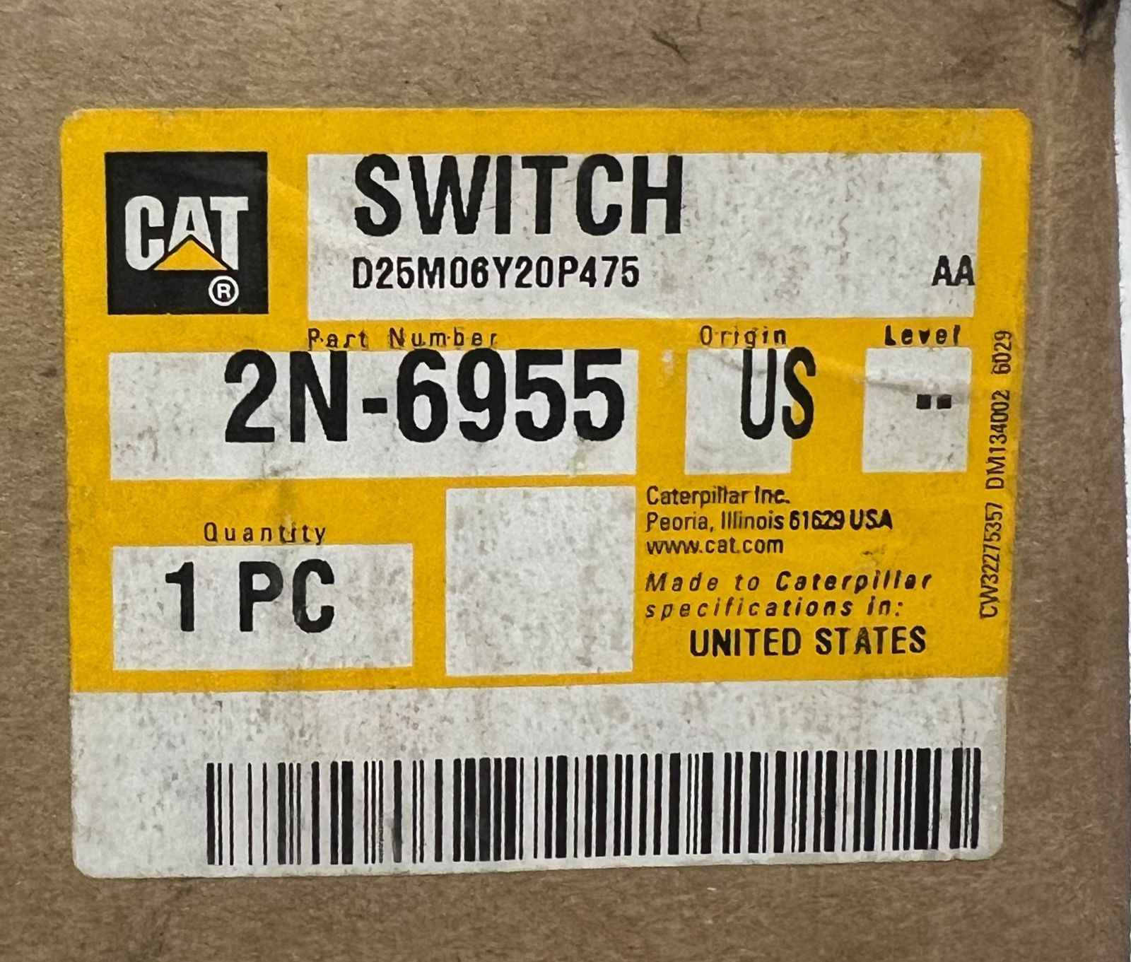 Caterpillar D25m06y20p475 Pressure Switch 2n-6955 thumbnail
