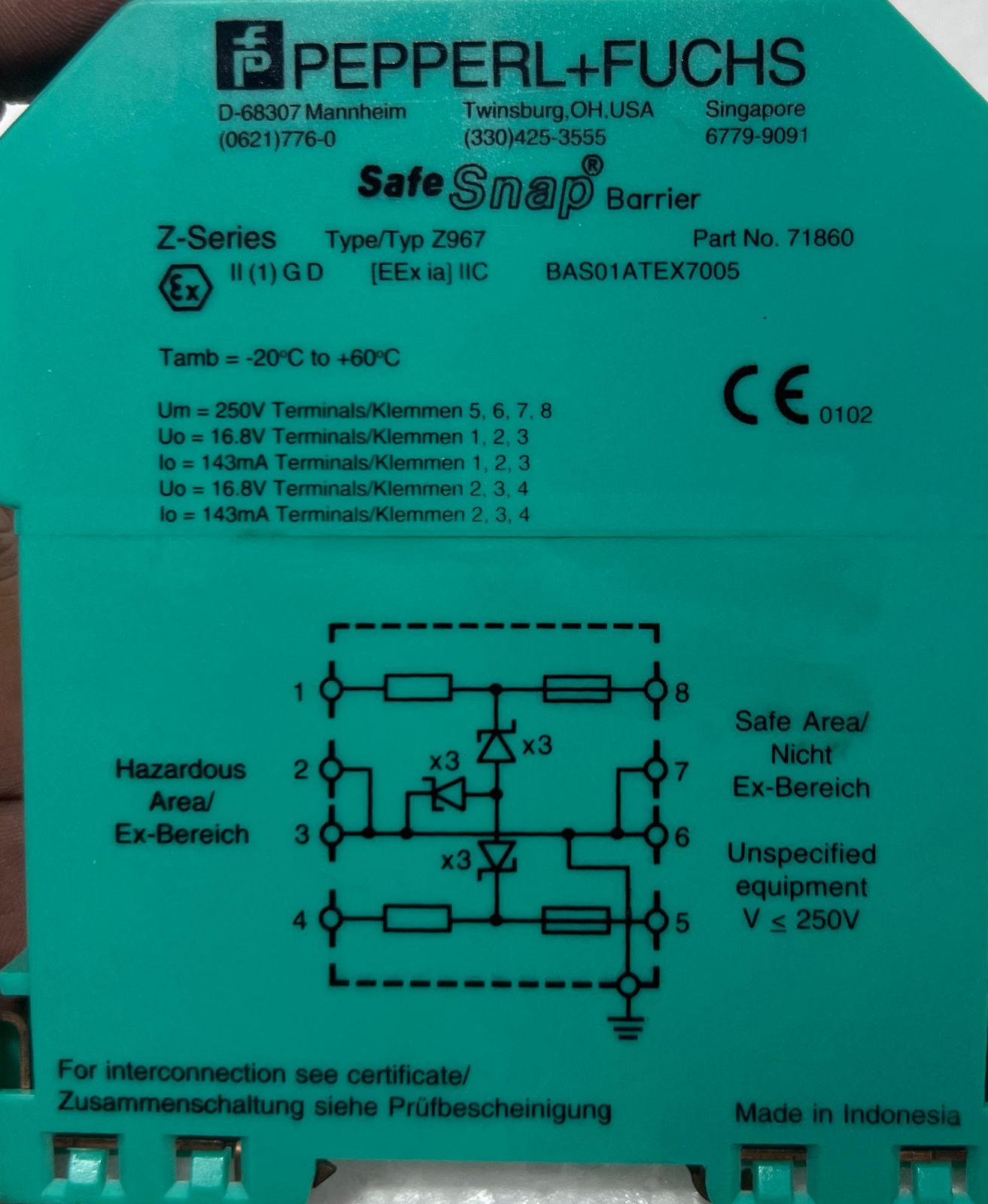 Pepperl+Fuchs Z967 Safe Snap Barrier 71860 thumbnail