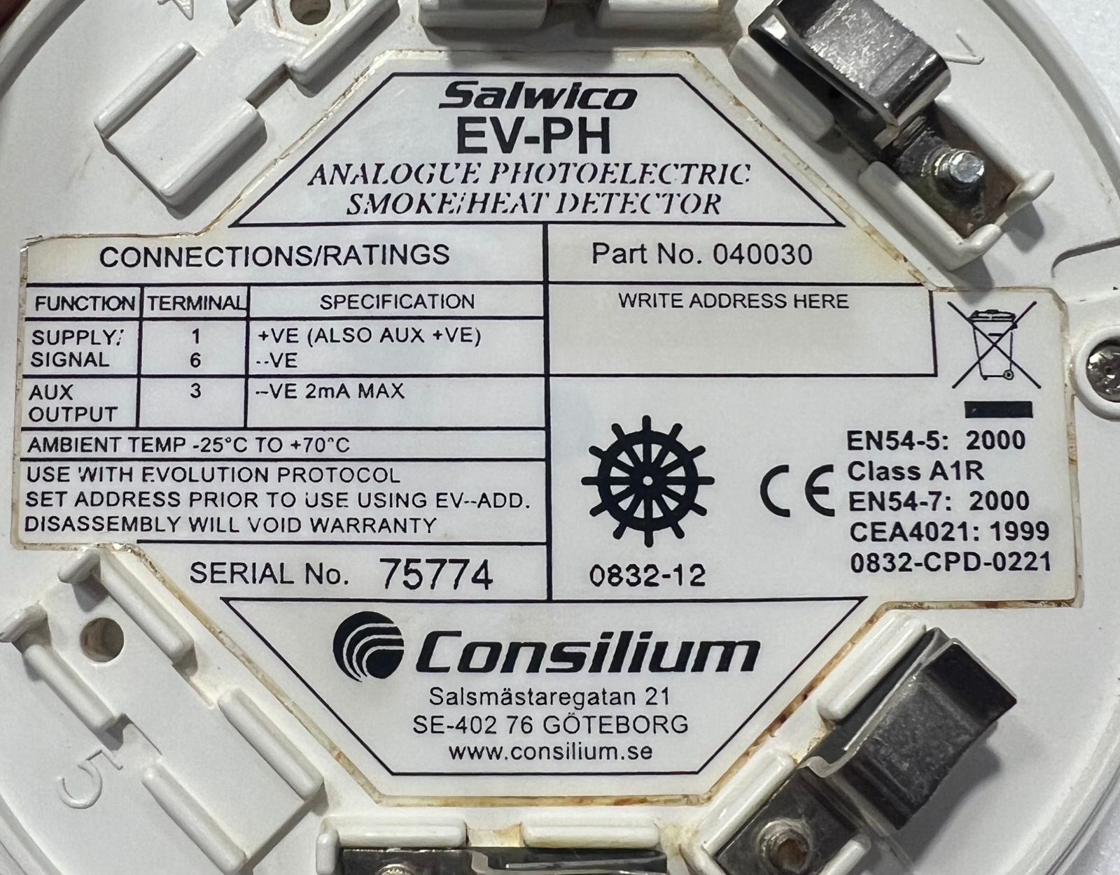 Consilium Salwico Ev-ph Analogue Photoelectric Smoke Heat Detector 040030 thumbnail